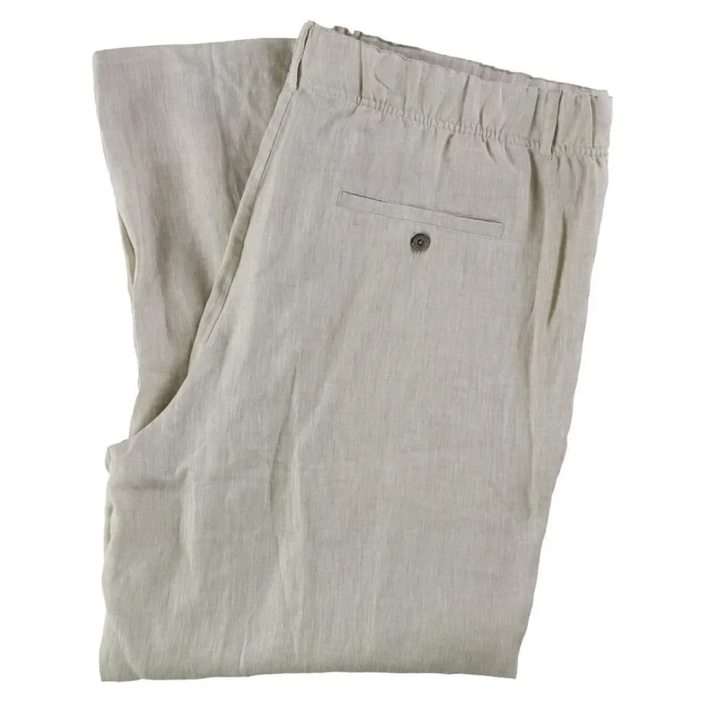 Tasso Elba Mens Linen‎ Drawstring Casual Trouser Pants Tan Size XXL